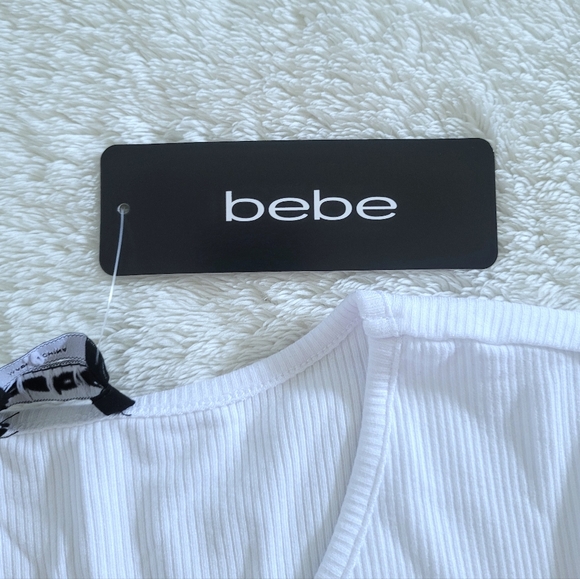 bebe White Ribbed Top with Clear Rhinestones💎 - NWT - Picture 6 of 15